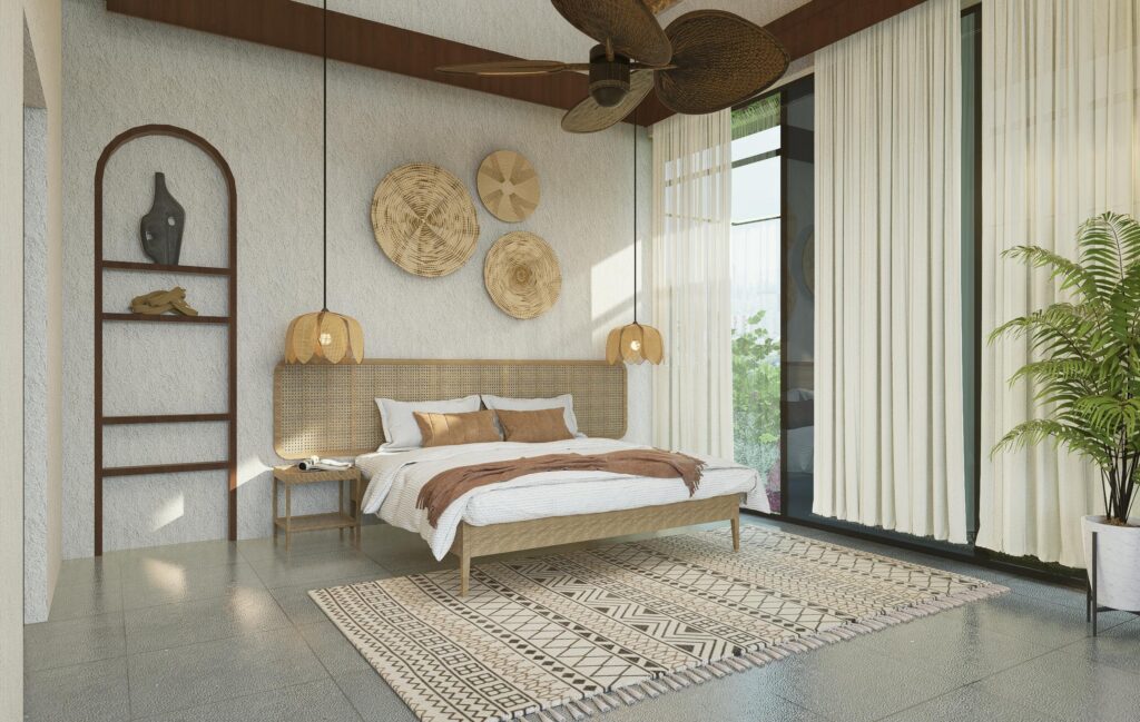 modern bedroom with natural elements