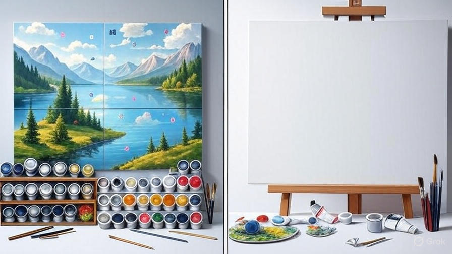 side by side paint by numbers and traditional canvas