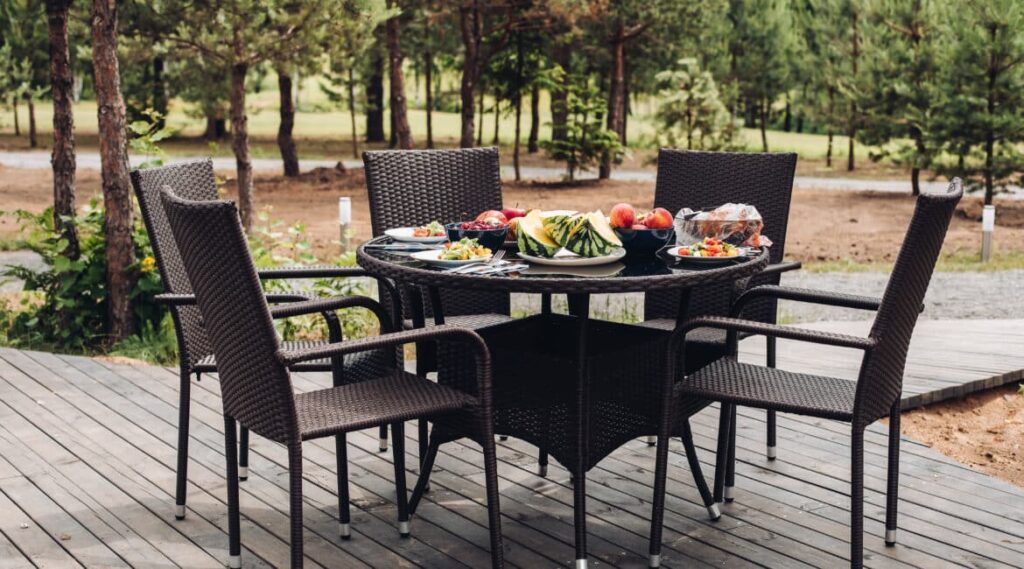 table served with delicious fruit and vegetables.