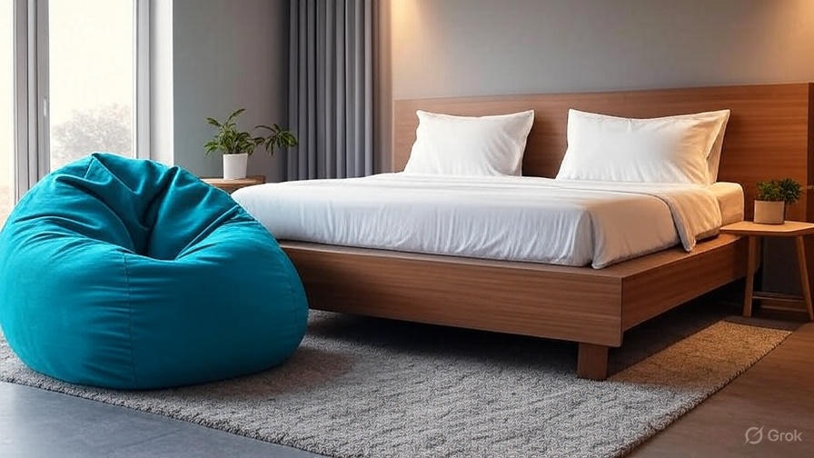 bean bag and traditional bed in room