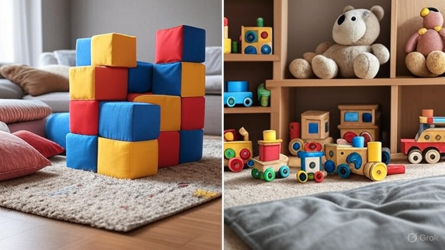 side by side soft play blocks and traditional toys