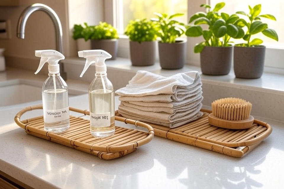 best eco-friendly cleaning hacks 2025 kitchen cleaning station